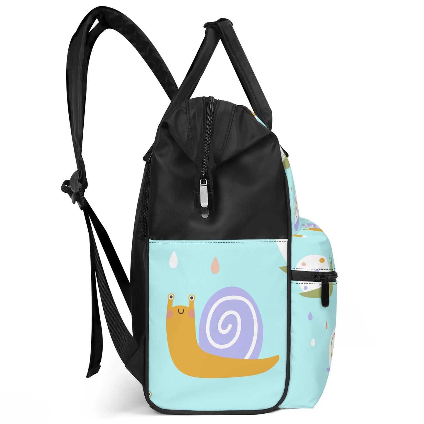 SHOP BABY SNAILS Backpack Diaper Bag at The Wishful Fish KIDS. Fun diaper bags for mom and newborn gifts. Makes a gift of fun with the adorable snail design.