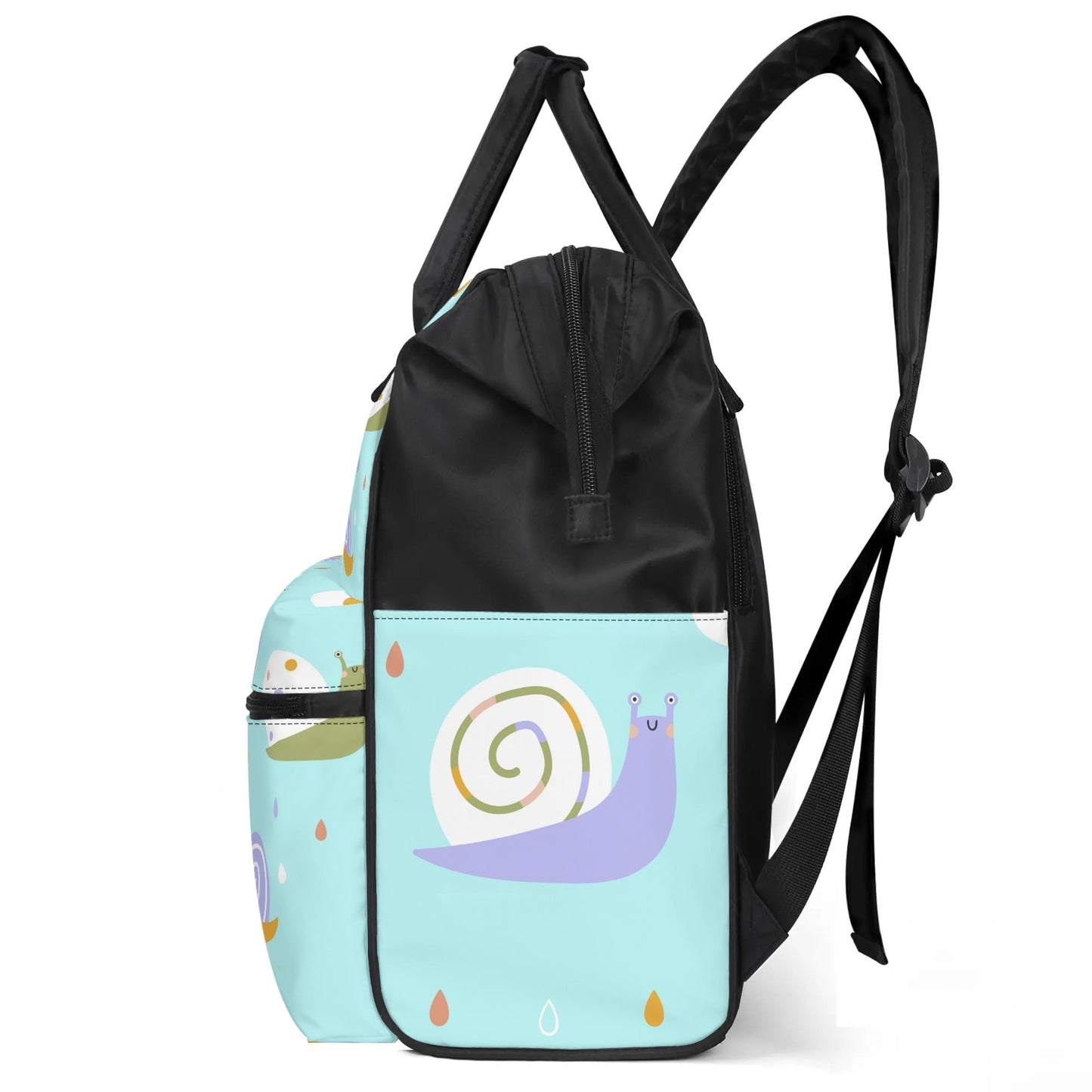 SHOP BABY SNAILS Backpack Diaper Bag at The Wishful Fish KIDS. Fun diaper bags for mom and newborn gifts. Makes a gift of fun with the adorable snail design.