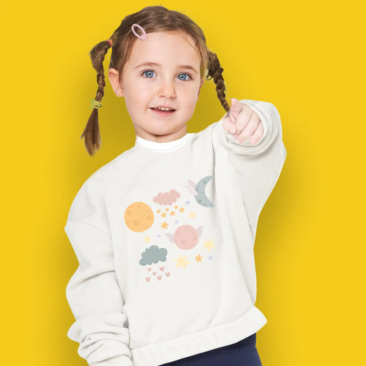 Moon and Stars Toddler Sweatshirt — For Your Little Stargazers. SHOP Now at The Wishful Fish Kids