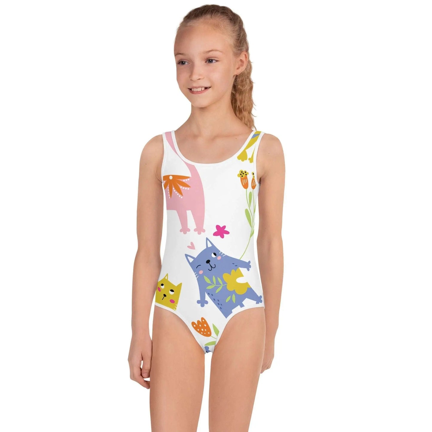 Purr-fectly adorable cute kitty print swimsuit. Grab yours today before the kitties run away! SHOP Now at The Wishful Fish KIDS