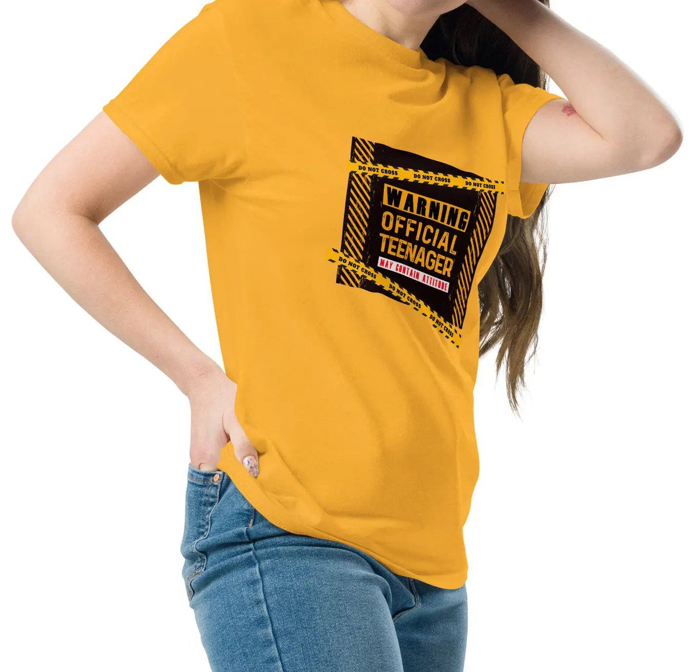 Vibrant Teen Attitude T-Shirt in casual setting, ideal for trendy teenagers who embrace their unique style.