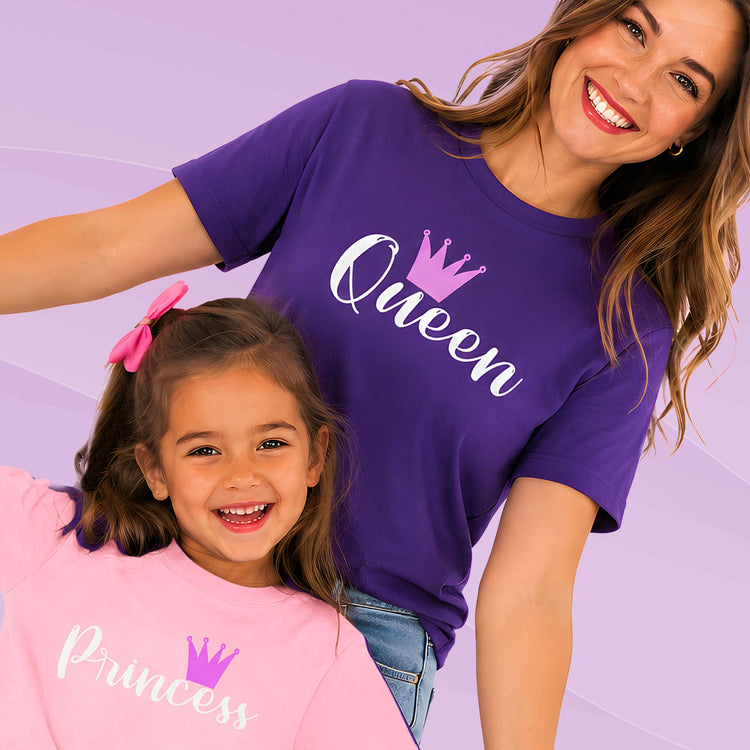 Celebrate your royal bond with the QUEEN & PRINCESS Tees from The Wishful Fish Kids' Mommy & Mini Me Collection. Perfect for moms and daughters!