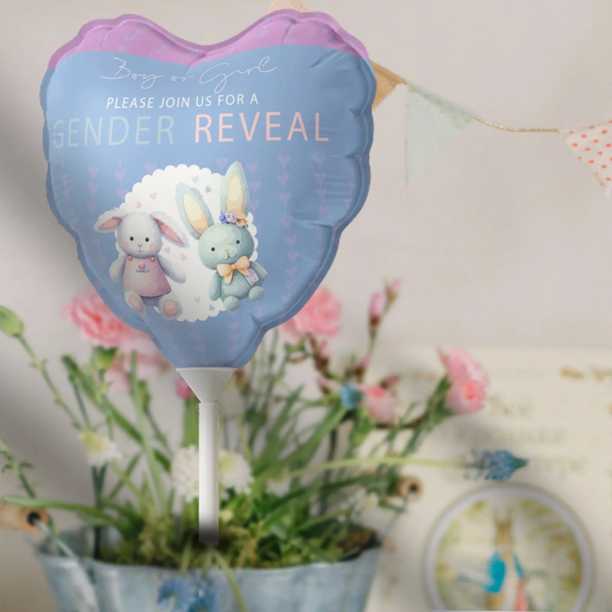 A heart Shaped Balloon with Bunny Charm and Party Cheer! SHOP Now at The Wishful Fish KIDS