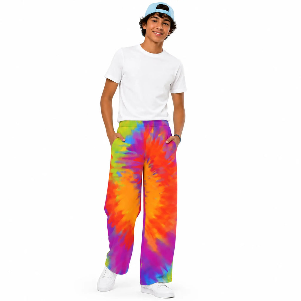 Swirl, Sway, and Slay in Bright Tie Dye Wide Leg Pants. SHOP Now at The Wishful Fish Kids
