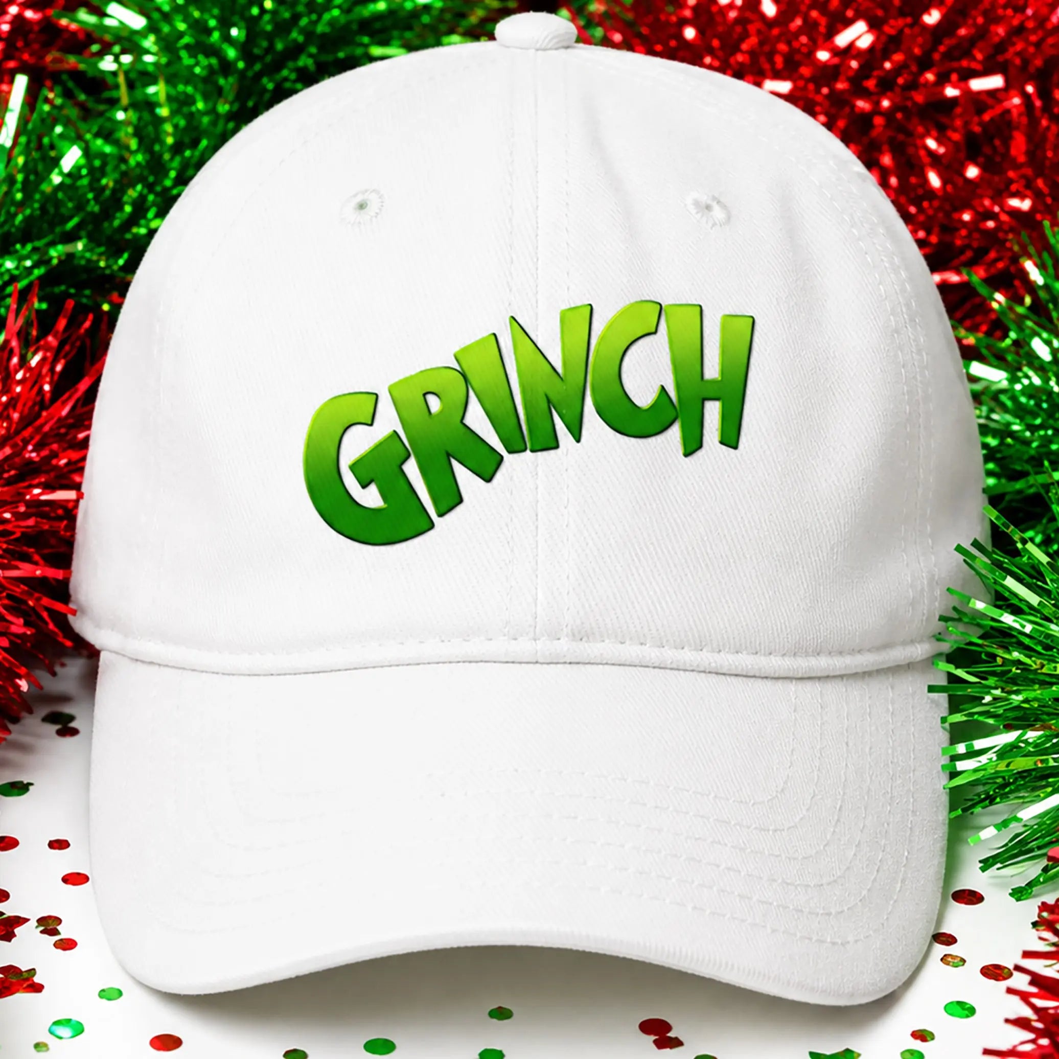 Bring On the Grinchy Good Vibes Grinch Hat. SHOP Now at The Wishful Fish Kids