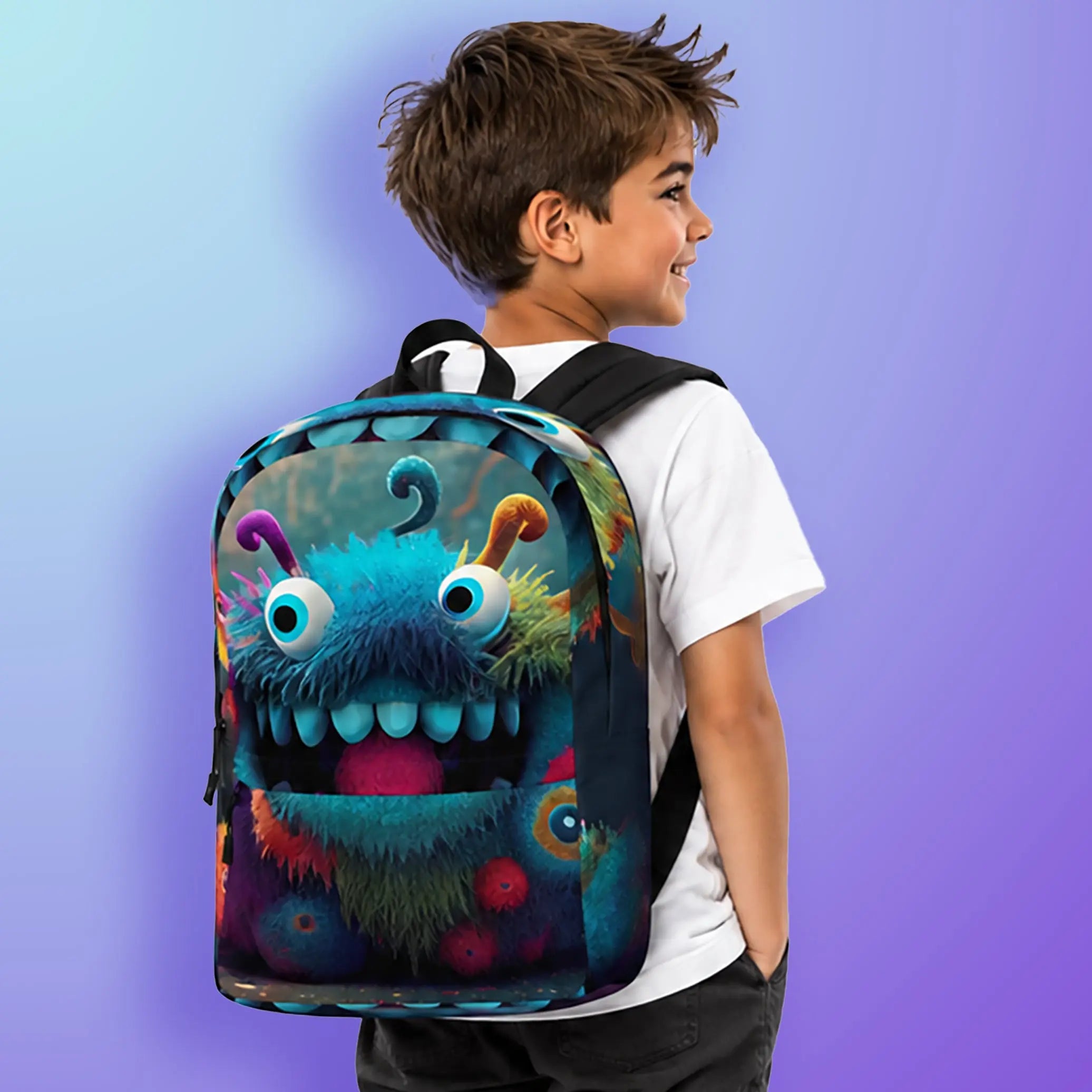 Happy Monster Laptop Backpack that is Monster Cool The Wishful Fish Kids