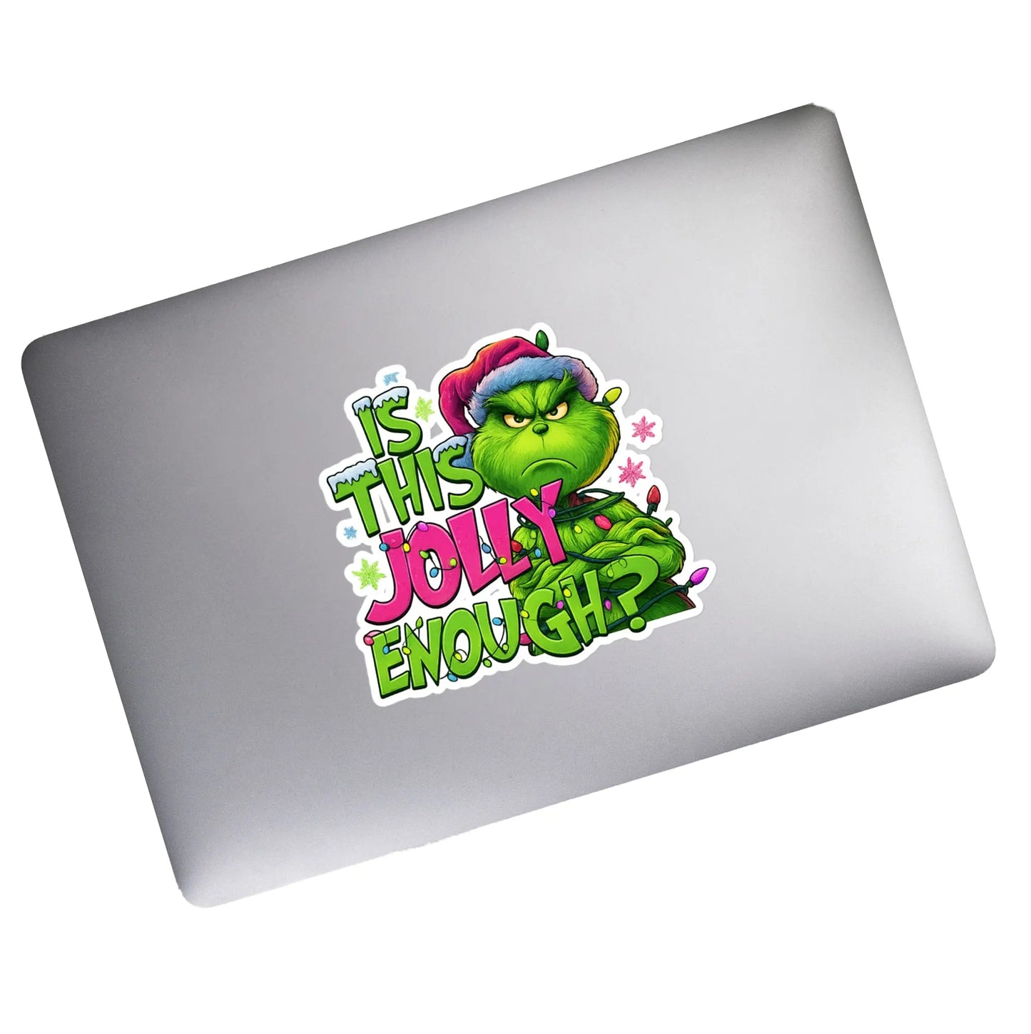 Bring playful holiday spirit to notebooks, water bottles, laptops, or gifts with these JOLLLY GRINCH Die Cut Stickers. SHOP Now at The Wishful Fish KIDS