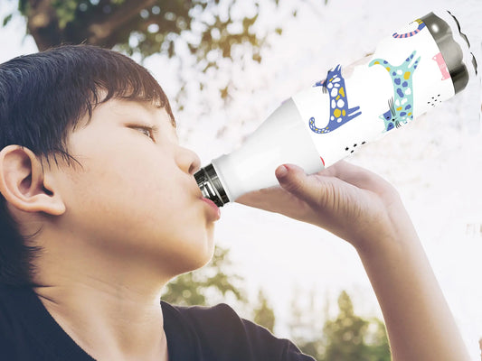 Cool Stainless Steel Bottle with Kitty Vibes! SHOP Now at The Wishful Fish KIDS