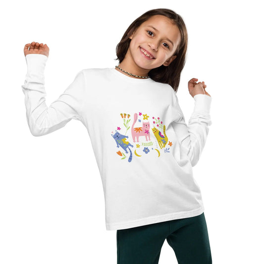 SHOP PLAYFUL KITTIES Long Sleeve Tee at The Wishful Fish KIDS. A fun gift with a cute kitty print – perfect for colorful kids wear. Perfect birthday gifts, too.