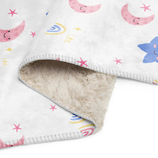 MOON and STARS White Sherpa Blanket — Cozy Comfort for Little Dreamers! - [the_wishfulfish_kids]