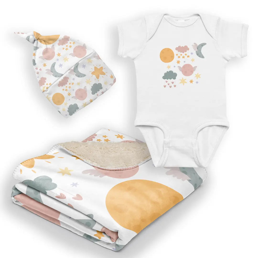 Pair other accessories from the MOON and STARS Baby Gift Collection, making it easy to create a cohesive celestial-themed look. SHOP Now at The Wishful Fish KIDS