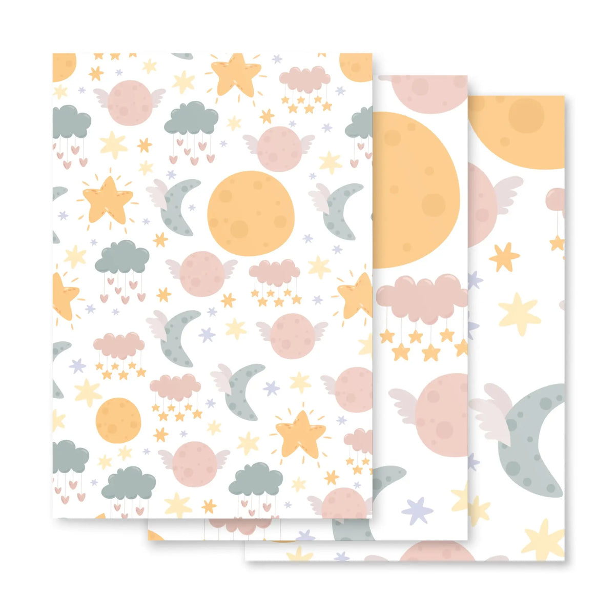 Wrap every gift in dreamy style with our Moon &amp; Stars Wrapping Paper Sheets. SHOP Now at The Wishful Fish Kids