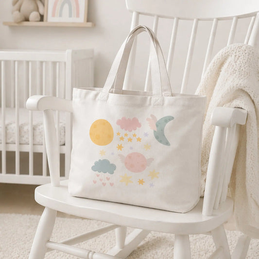 Moon and Stars Diaper Bag Tote — A little magic for every outing! The Wishful Fish Kids