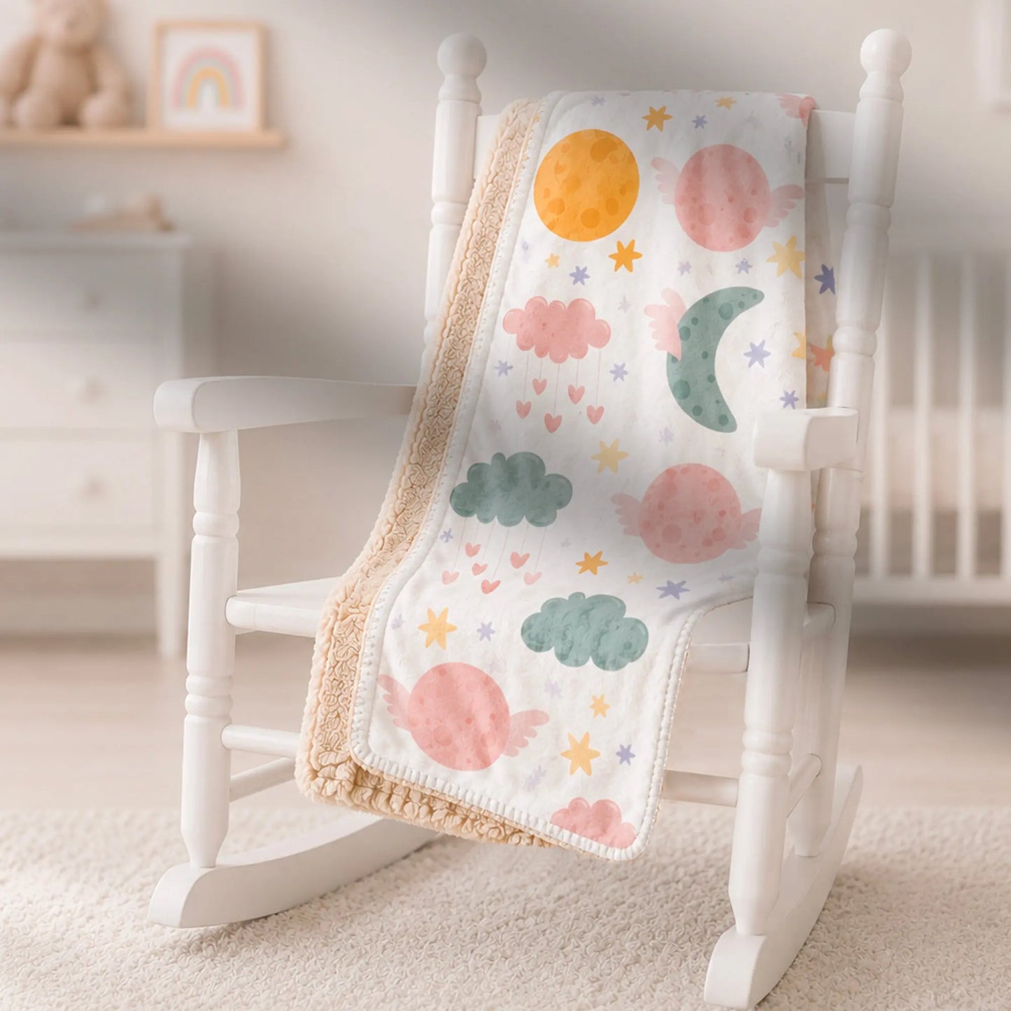 Moon and Stars Sherpa Baby Blanket — Perfect New Baby Gift The Wishful Fish Kids