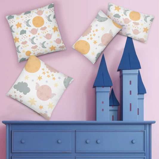 Moon and Stars Throw Pillows For Little Dreamers. SHOP Now at The Wishful Fish Kids