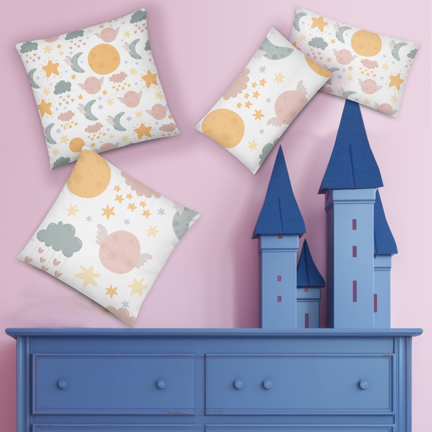 Moon and Stars Throw Pillows For Little Dreamers. SHOP Now at The Wishful Fish Kids