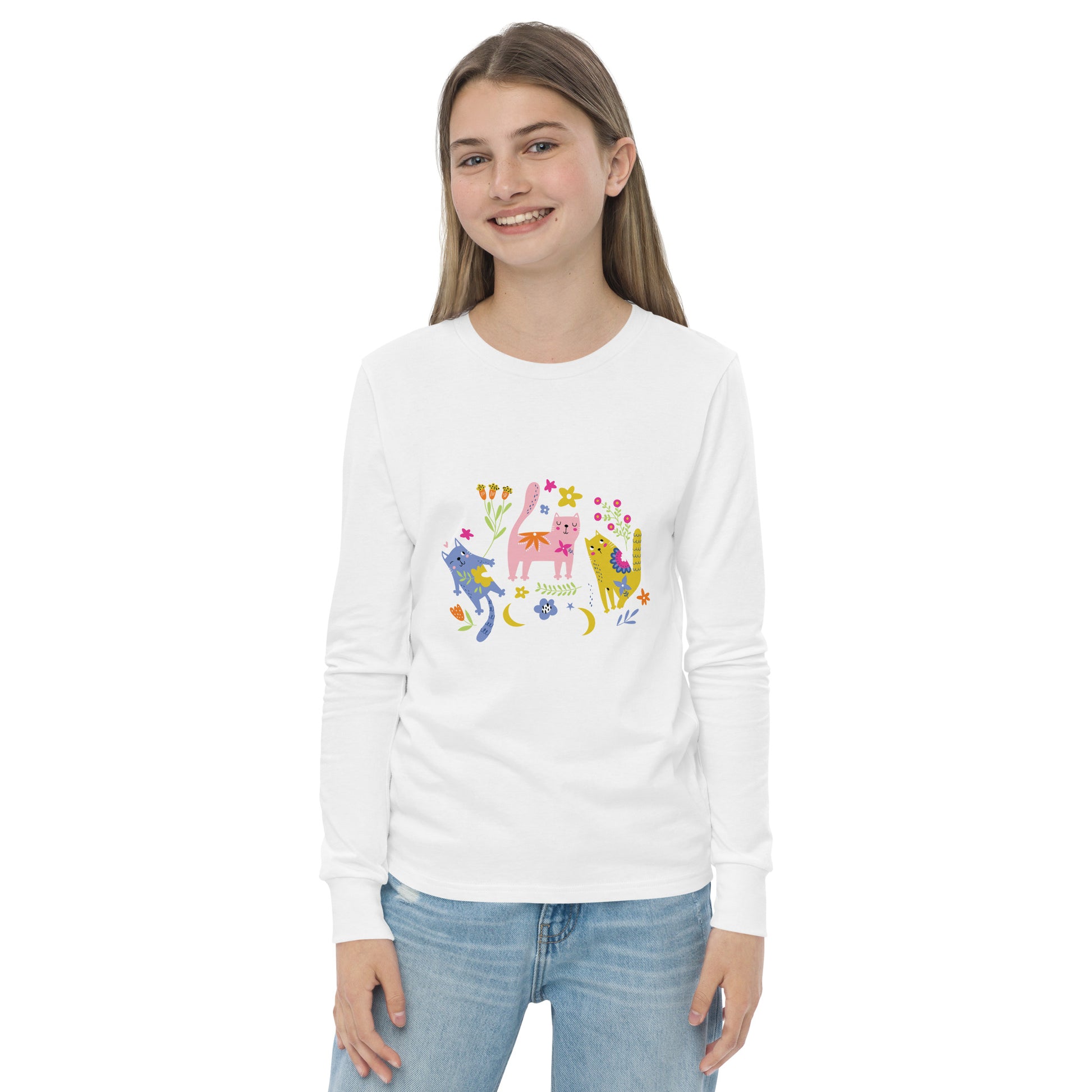 SHOP PLAYFUL KITTIES Long Sleeve Tee at The Wishful Fish KIDS. A fun gift with a cute kitty print – perfect for colorful kids wear. Perfect birthday gifts, too.