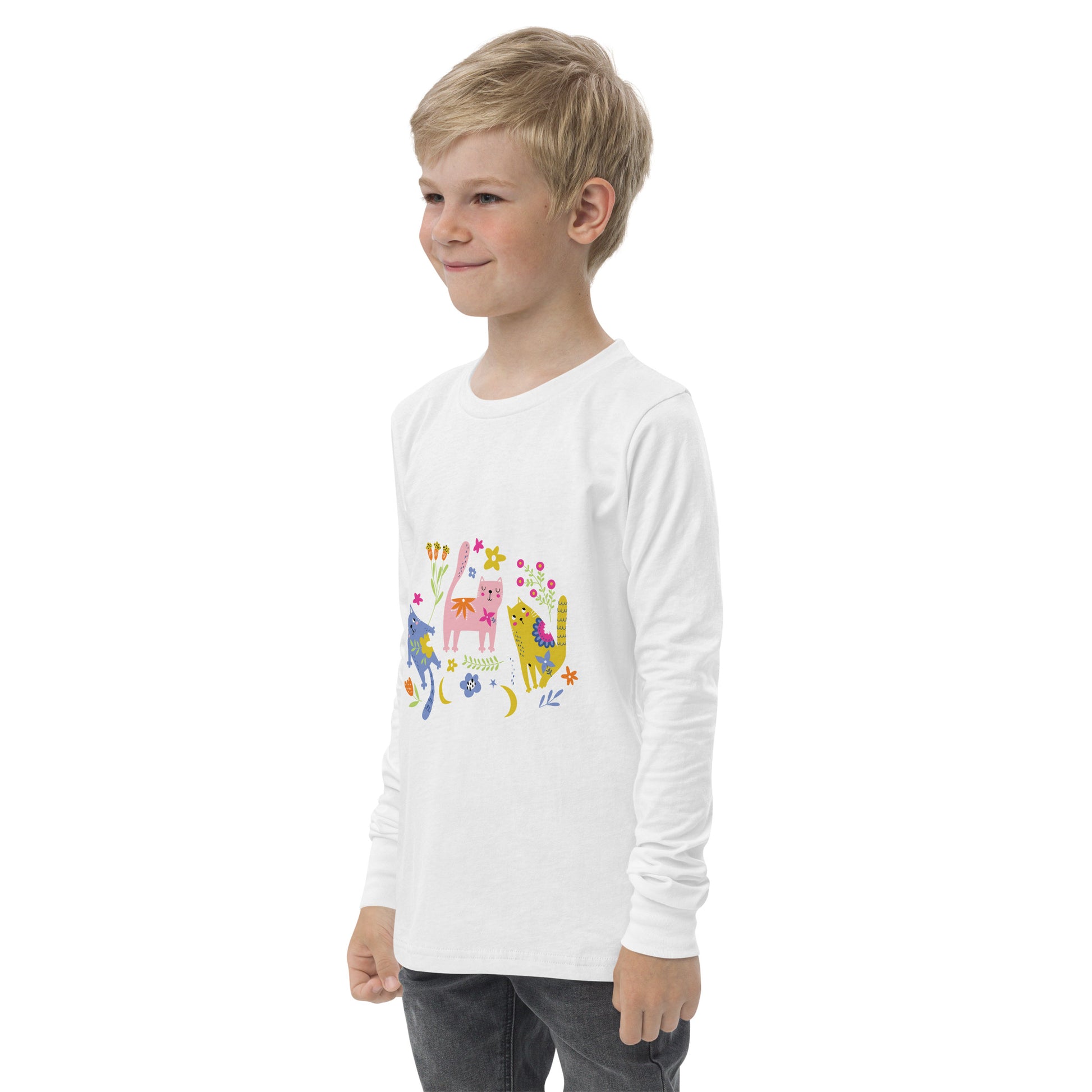 SHOP PLAYFUL KITTIES Long Sleeve Tee at The Wishful Fish KIDS. A fun gift with a cute kitty print – perfect for colorful kids wear. Perfect birthday gifts, too.