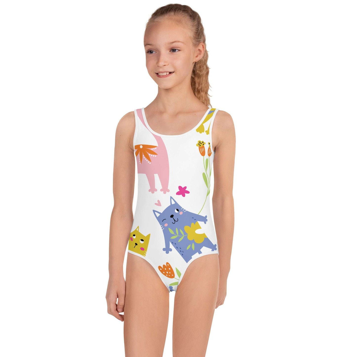 SHOP PLAYFUL KITTIES Swimsuit at The Wishful Fish KIDS. Our colorful kids wear makes fun gifts for all ages featuring a cute kitty print. Perfect presents.
