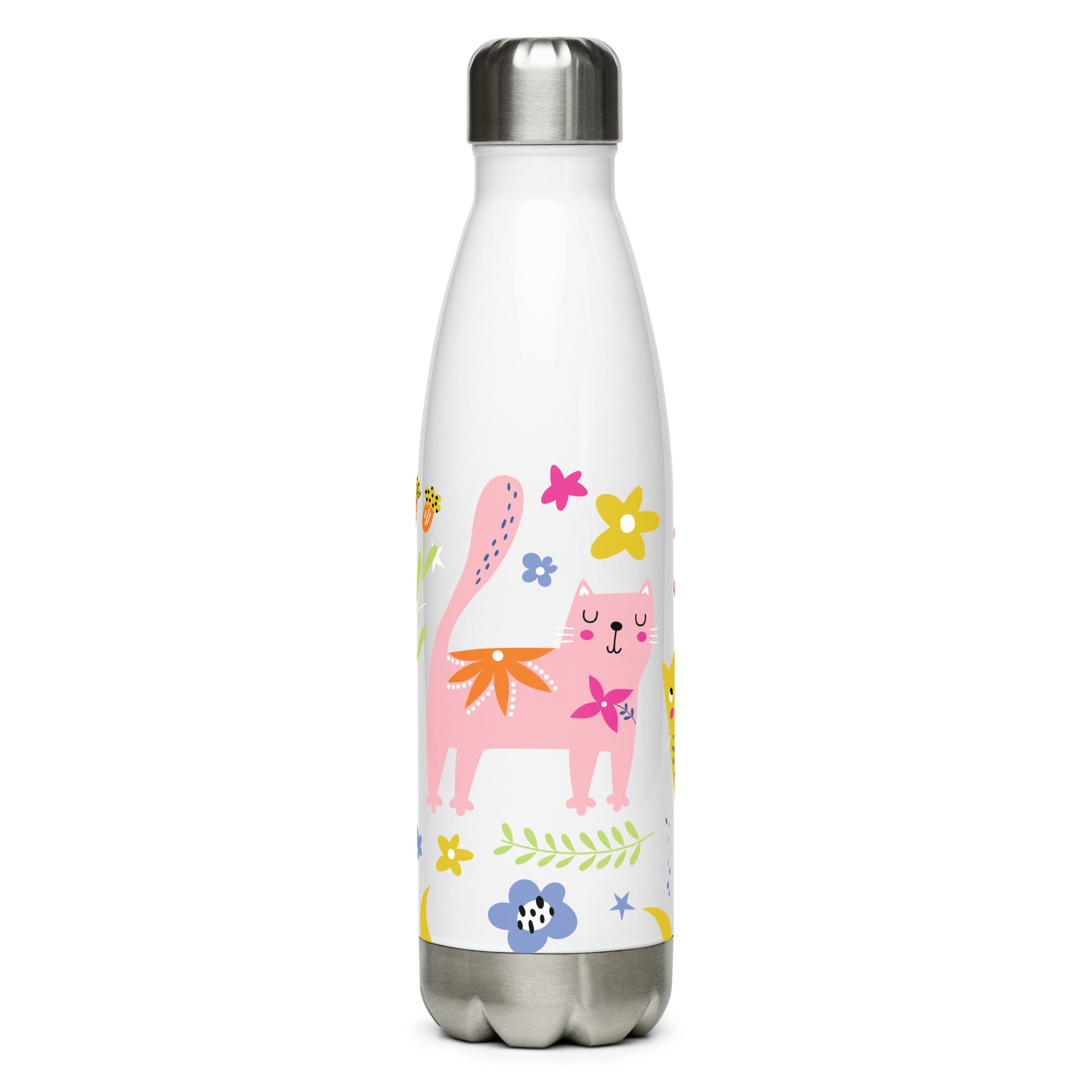 SHOP PLAYFUL KITTIES Water Bottle at The Wishful Fish KIDS. Stay hydrated in style. This stainless steel water bottle features a cute kitty design—perfect for fun gift ideas on the go.