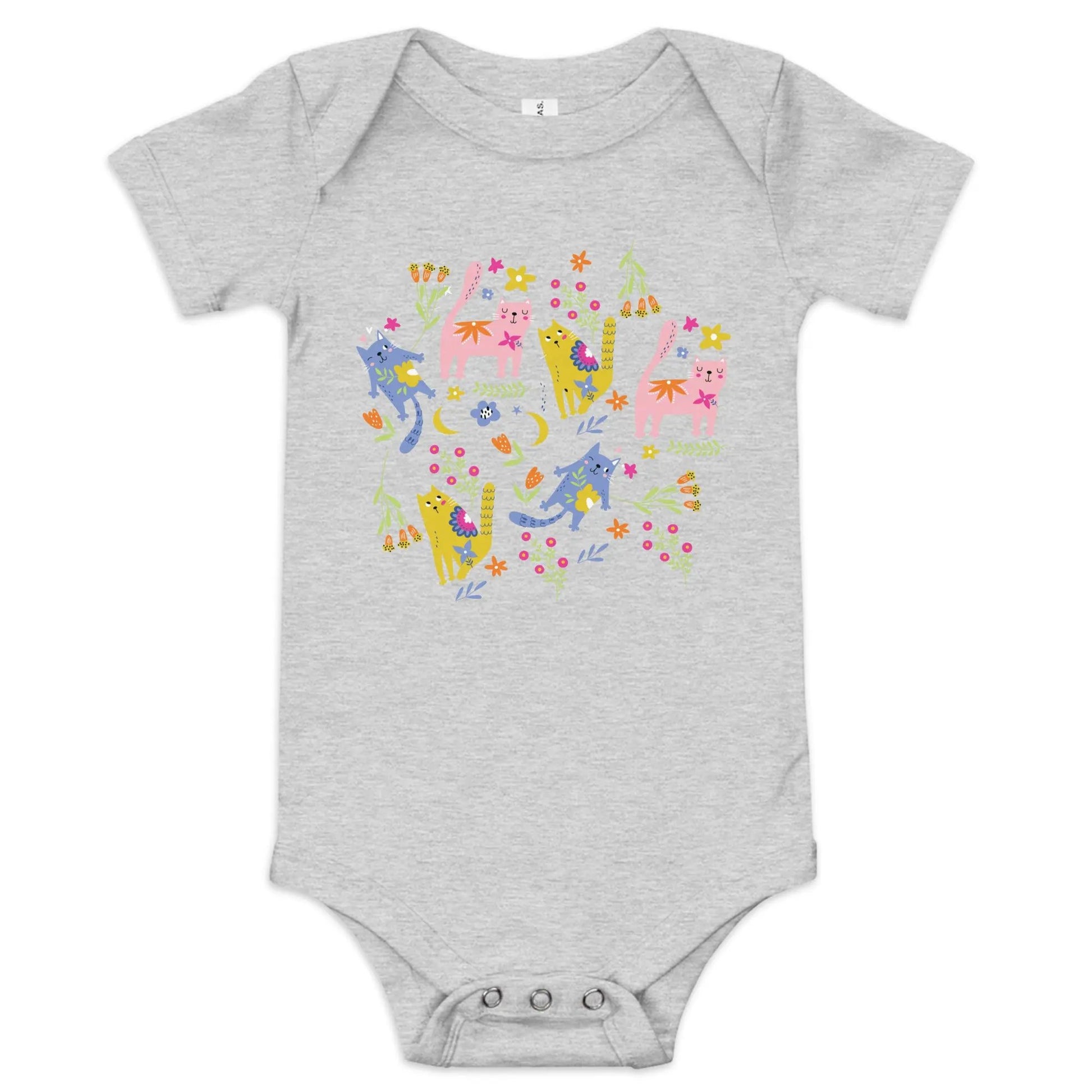 The adorable kitty cat fun design makes wonderful baby outfits. SHOP PLAYFUL KITTIES One Piece at The Wishful Fish KIDS.