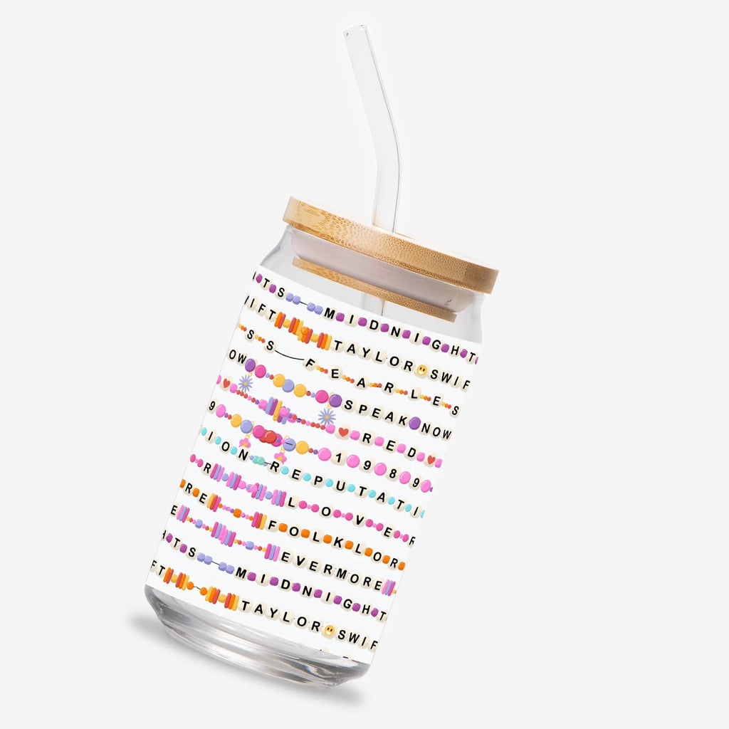 Take Your Favorite Era Everywhere with This Colorful Swiftie Glass Can. SHOP Now at The Wishful Fish Kids
