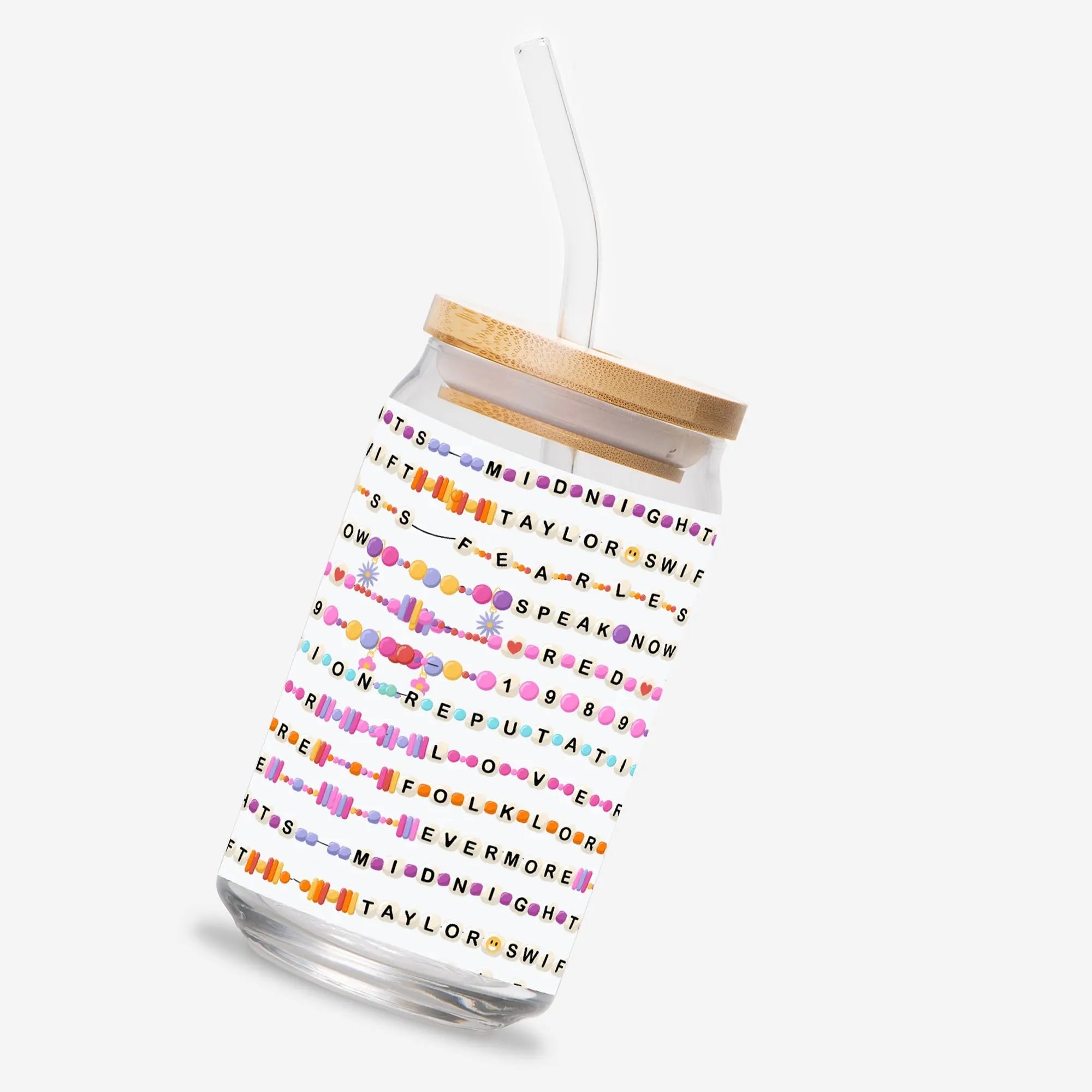 Take Your Favorite Era Everywhere with This Colorful Swiftie Glass Can. SHOP Now at The Wishful Fish Kids