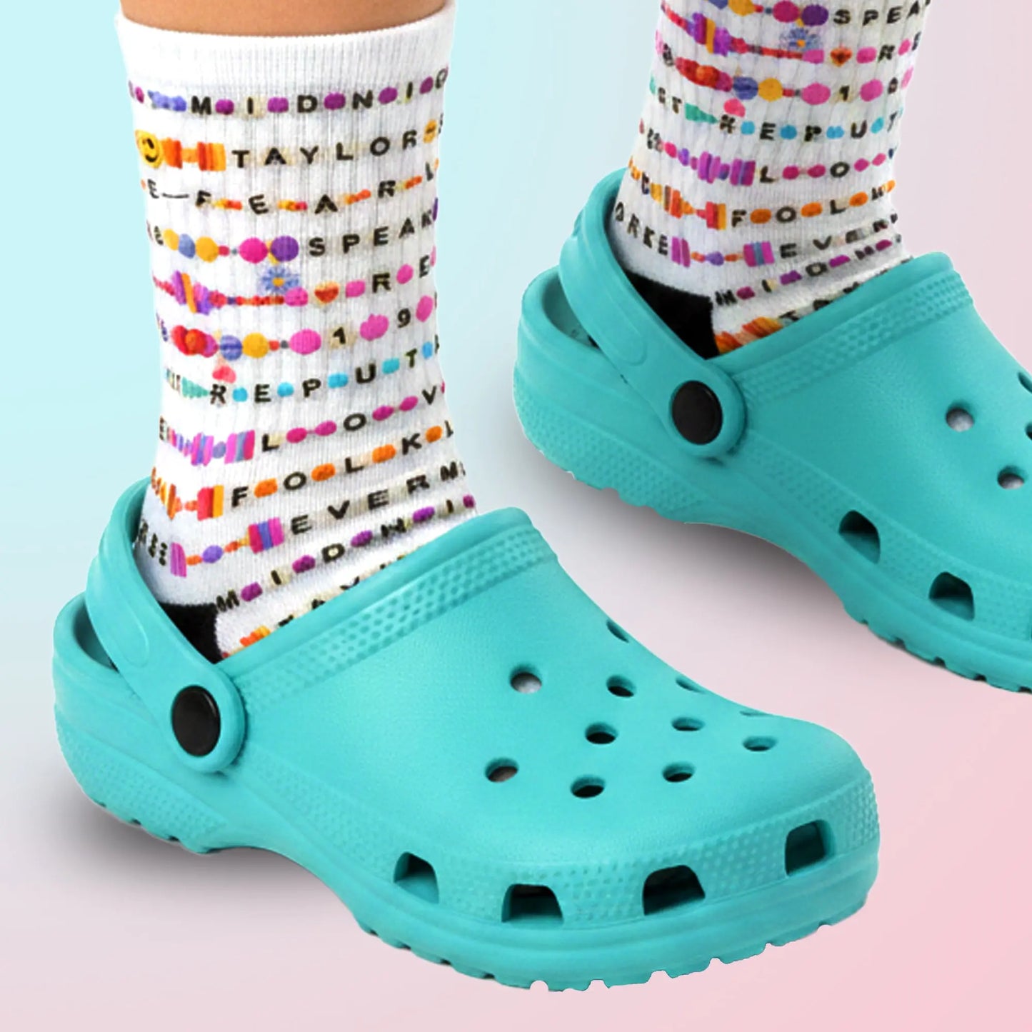 Swiftie Fan Socks Step Into Your Era. SHOP Now at The Wishful Fish Kids