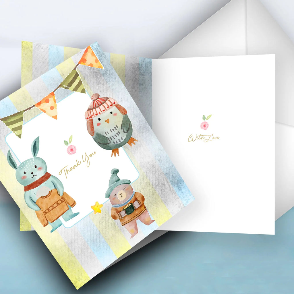 Pair these WHIMSICAL ANIMAL Stickers with our WHIMSICAL ANIMAL Thank You Card envelopes. SHOP Now at The Wishful Fish KIDS