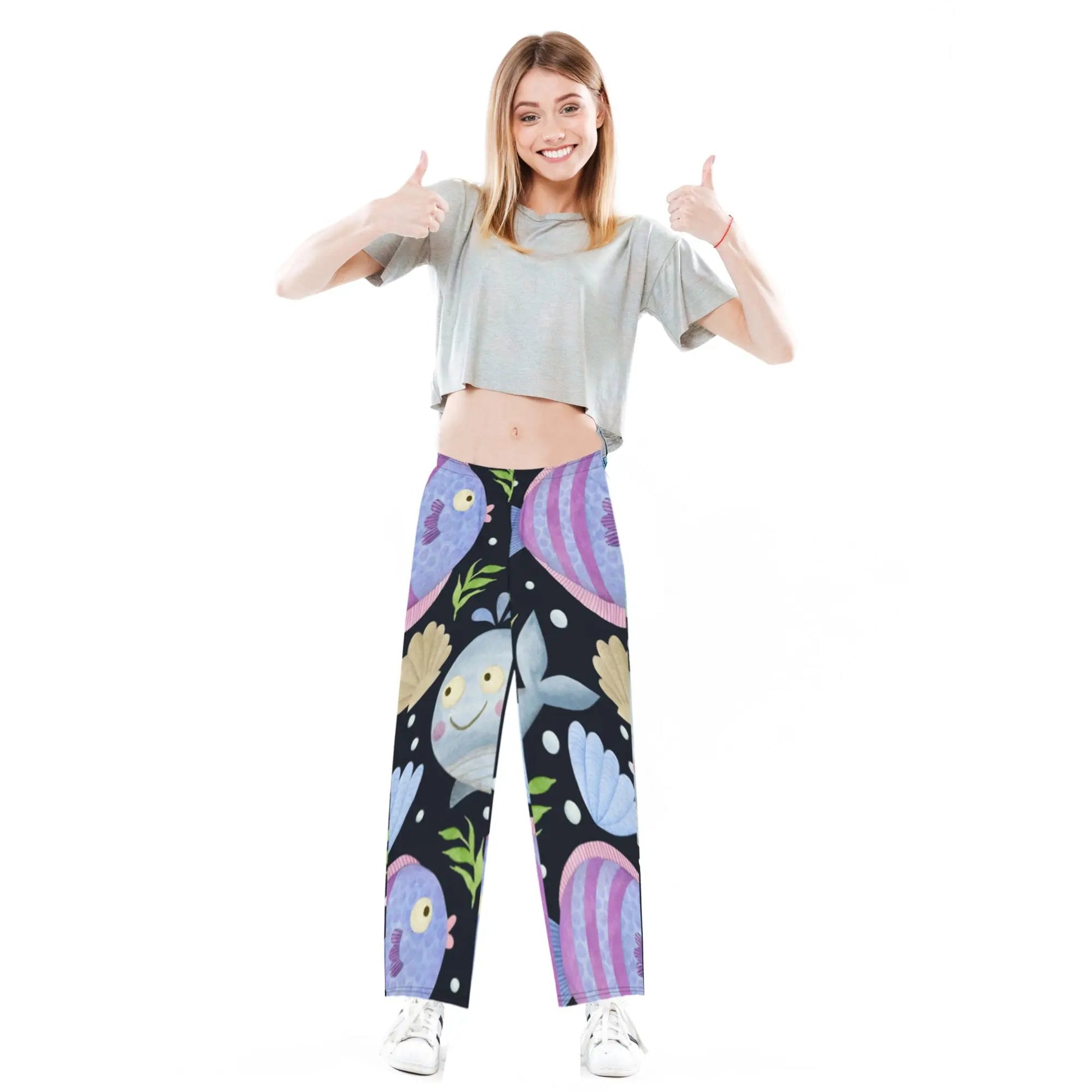SHOP SEA CREATURES Wide Leg Pants at The Wishful Fish KIDS. Ultimate in fun clothes and a must-have for teens and kids who love to stand out. 