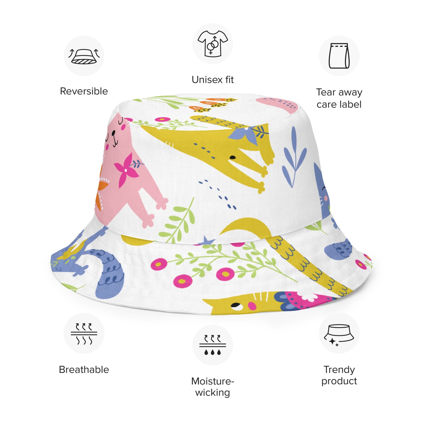 PLAYFUL KITTIES Reversible Bucket Hat - Premium Bucket Hat from The Wishful Fish Kids - Just $32! Shop now at The Wishful Fish Kids