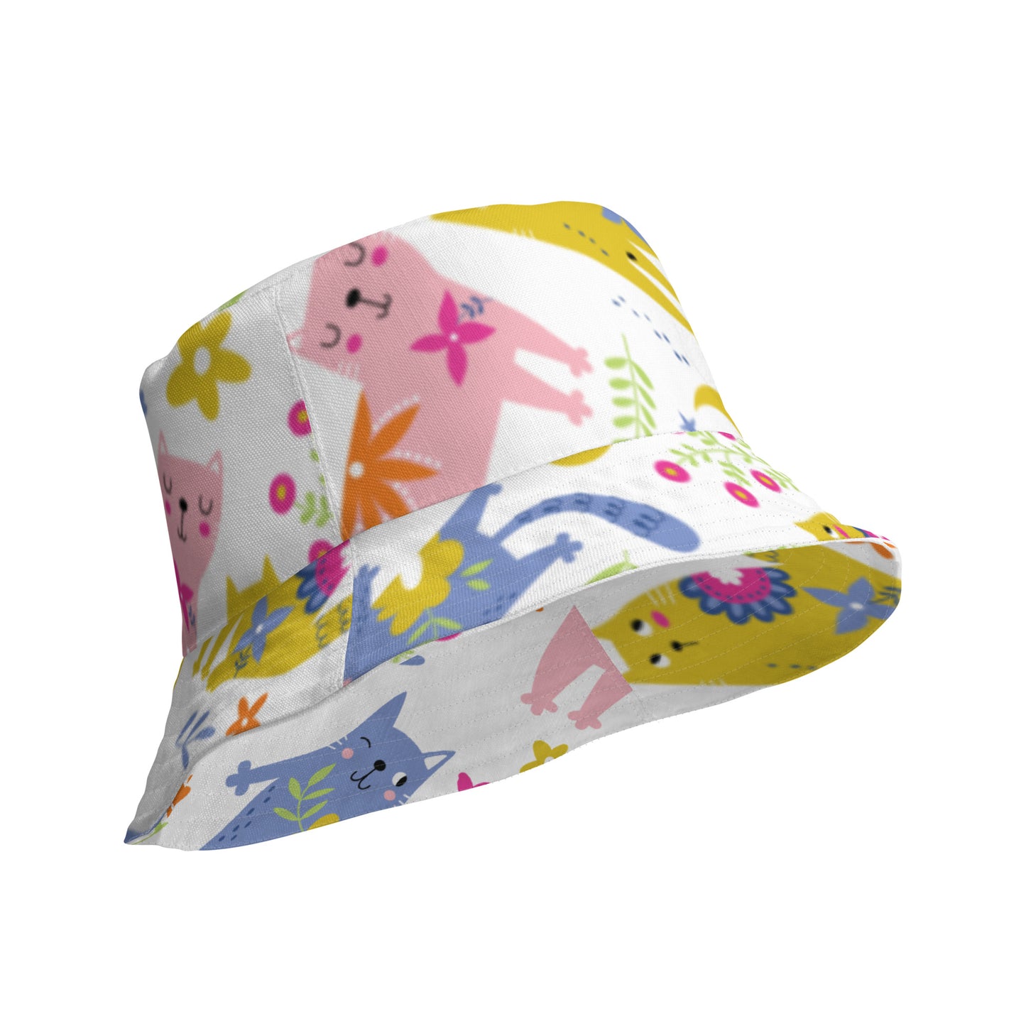 PLAYFUL KITTIES Reversible Bucket Hat - Premium Bucket Hat from The Wishful Fish Kids - Just $32! Shop now at The Wishful Fish Kids