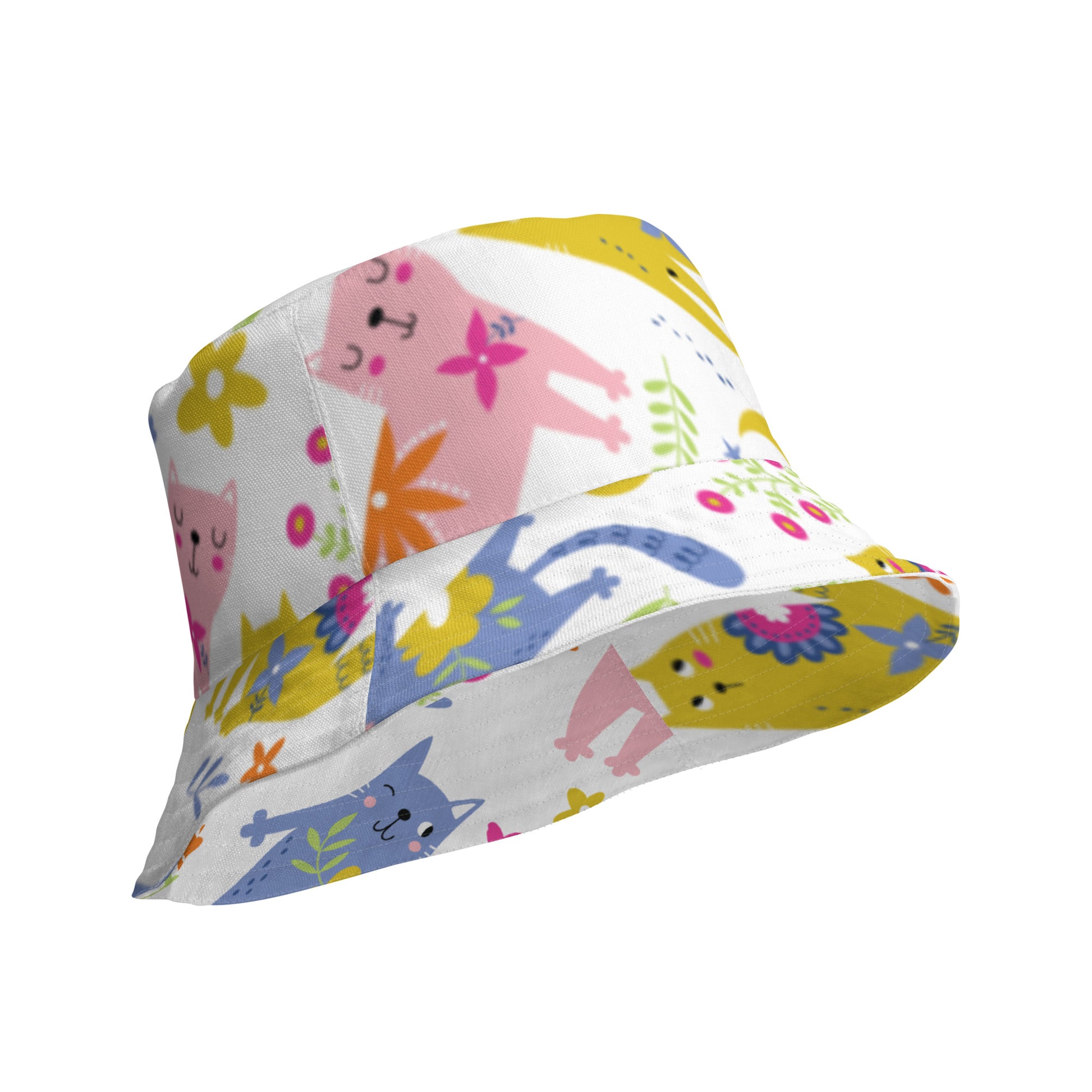 PLAYFUL KITTIES Reversible Bucket Hat - Premium Bucket Hat from The Wishful Fish Kids - Just $32! Shop now at The Wishful Fish Kids