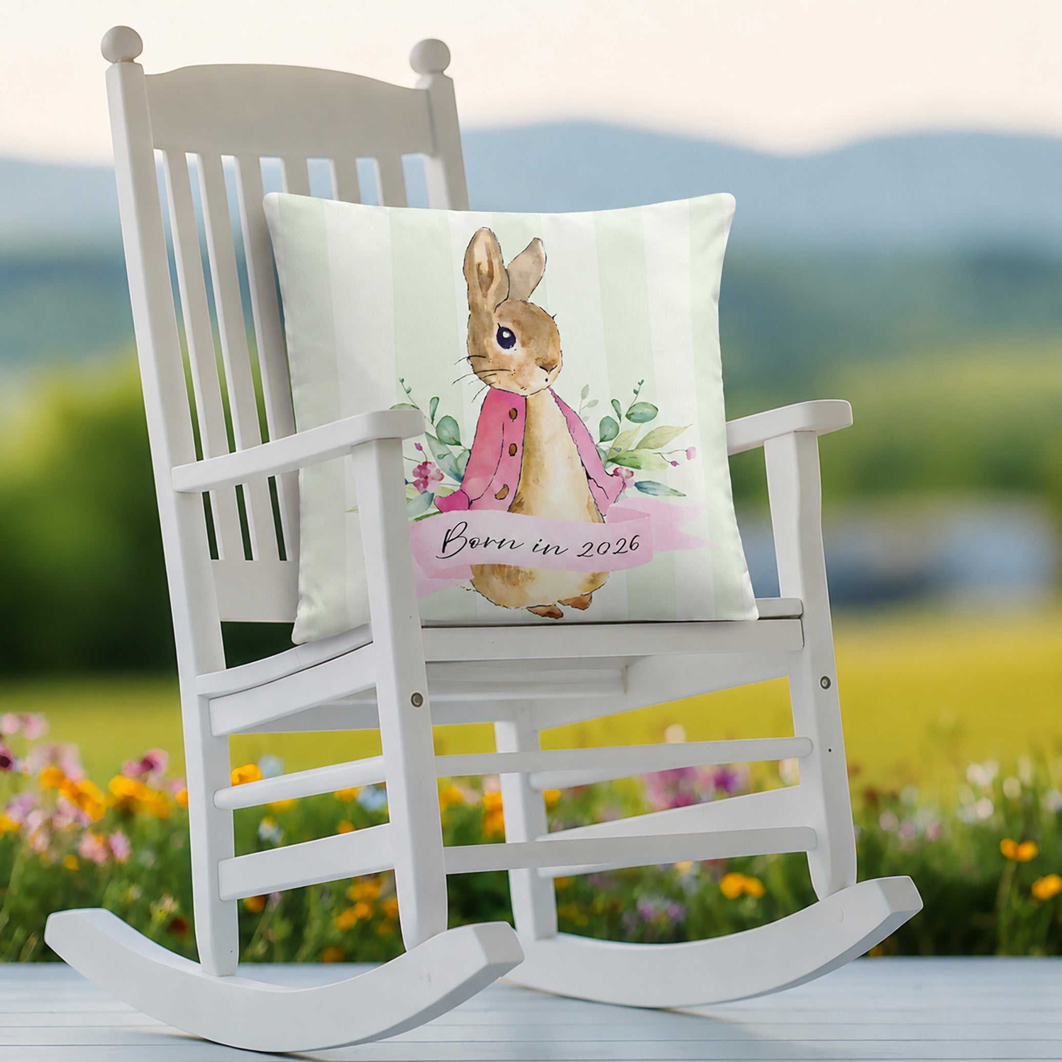 Peter Rabbit Throw Pillow Pink and Green — A Charming Nursery Accent for Every Little Bunny