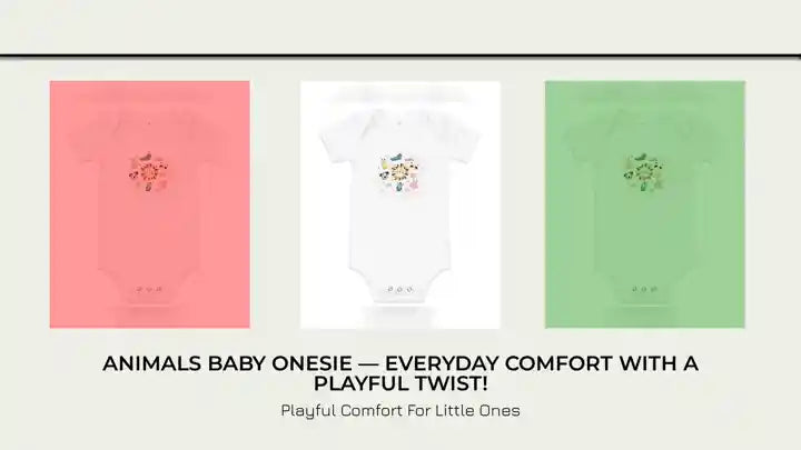 ANIMALS Baby Onesie. Everyday Comfort with a Playful Twist! SHOP Now at The Wishful Fish KIDS