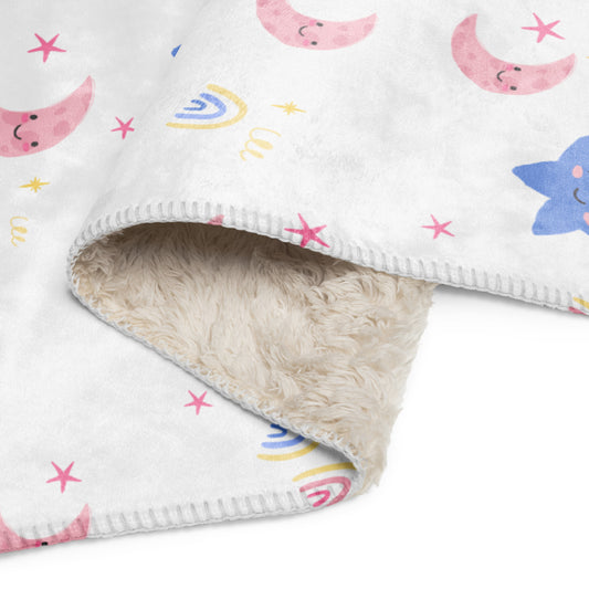 MOON and STARS White Sherpa Blanket — Cozy Comfort for Little Dreamers!
