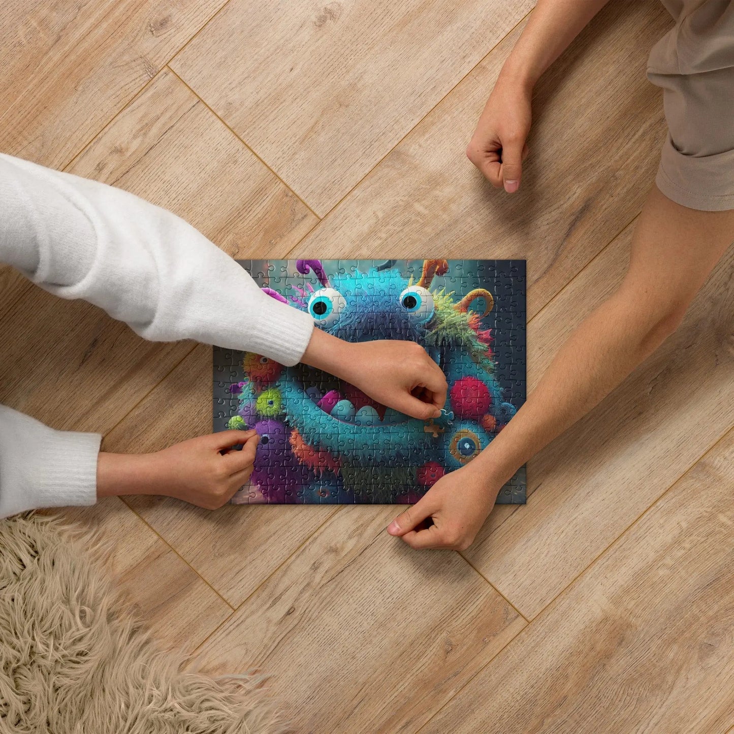 SHOP HAPPY MONSTER Jigsaw Puzzle at The Wishful Fish KIDS. Packed with jigsaw puzzle fun. A cool design for a puzzle party you'll love. Snag yours now!