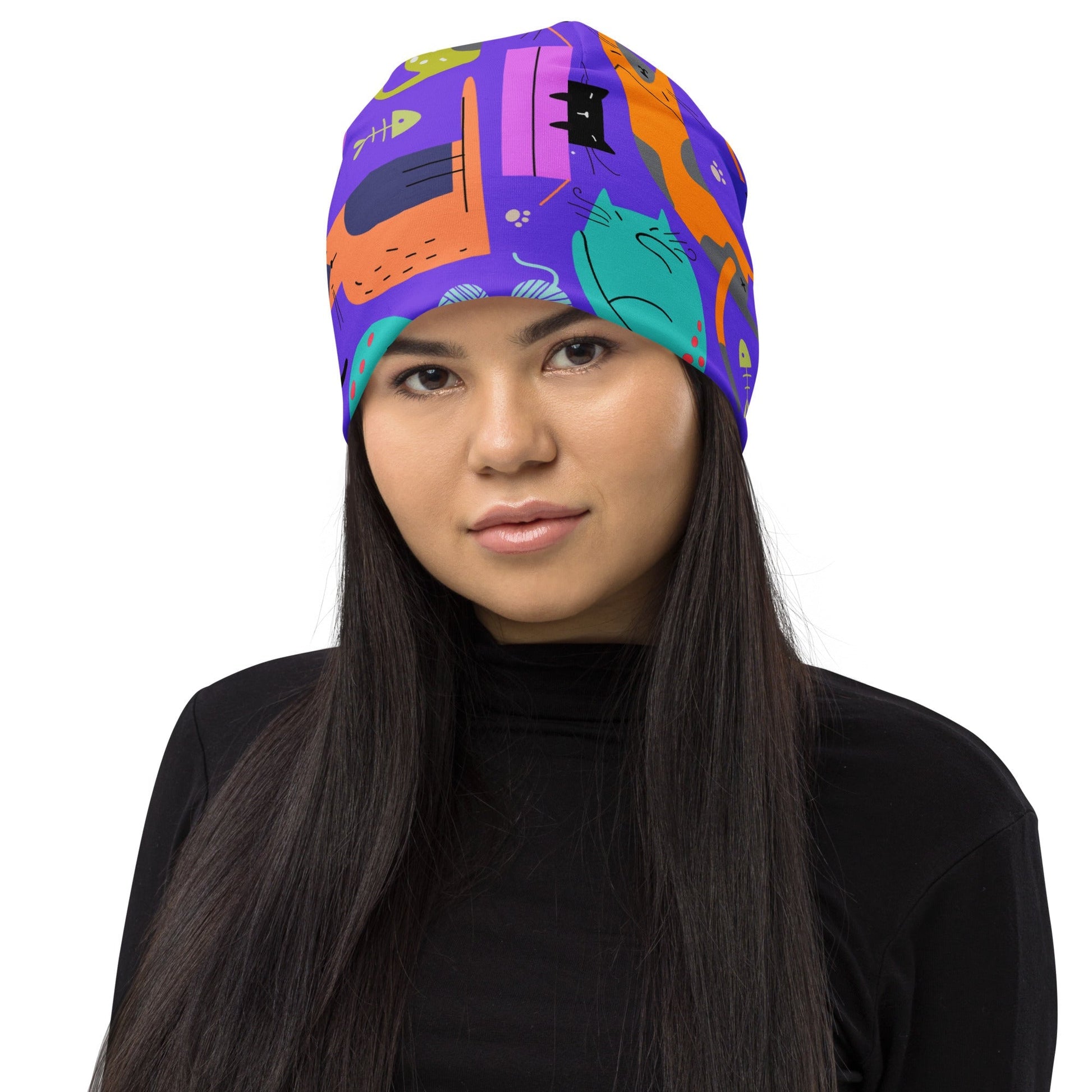 KITTY KAT All-Over Print Beanie - Sizes S-L - Premium Beanie Hat from The Wishful Fish Kids - Just $28.00! Shop now at The Wishful Fish Kids