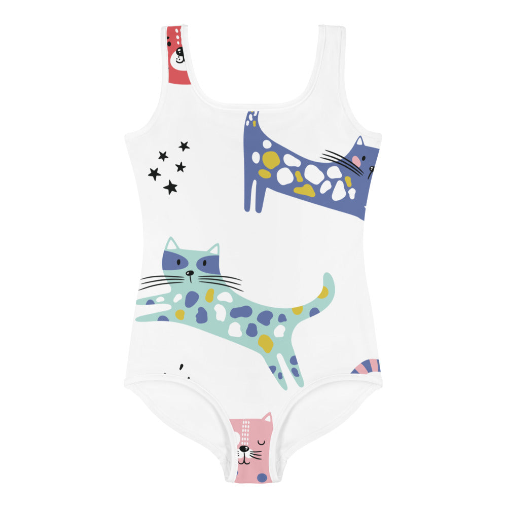 KITTY KAT All-Over Print Kids Swimsuit  Sizes 2T-7 - Premium Swimsuit from The Wishful Fish Kids - Just $28.00! Shop now at The Wishful Fish Kids