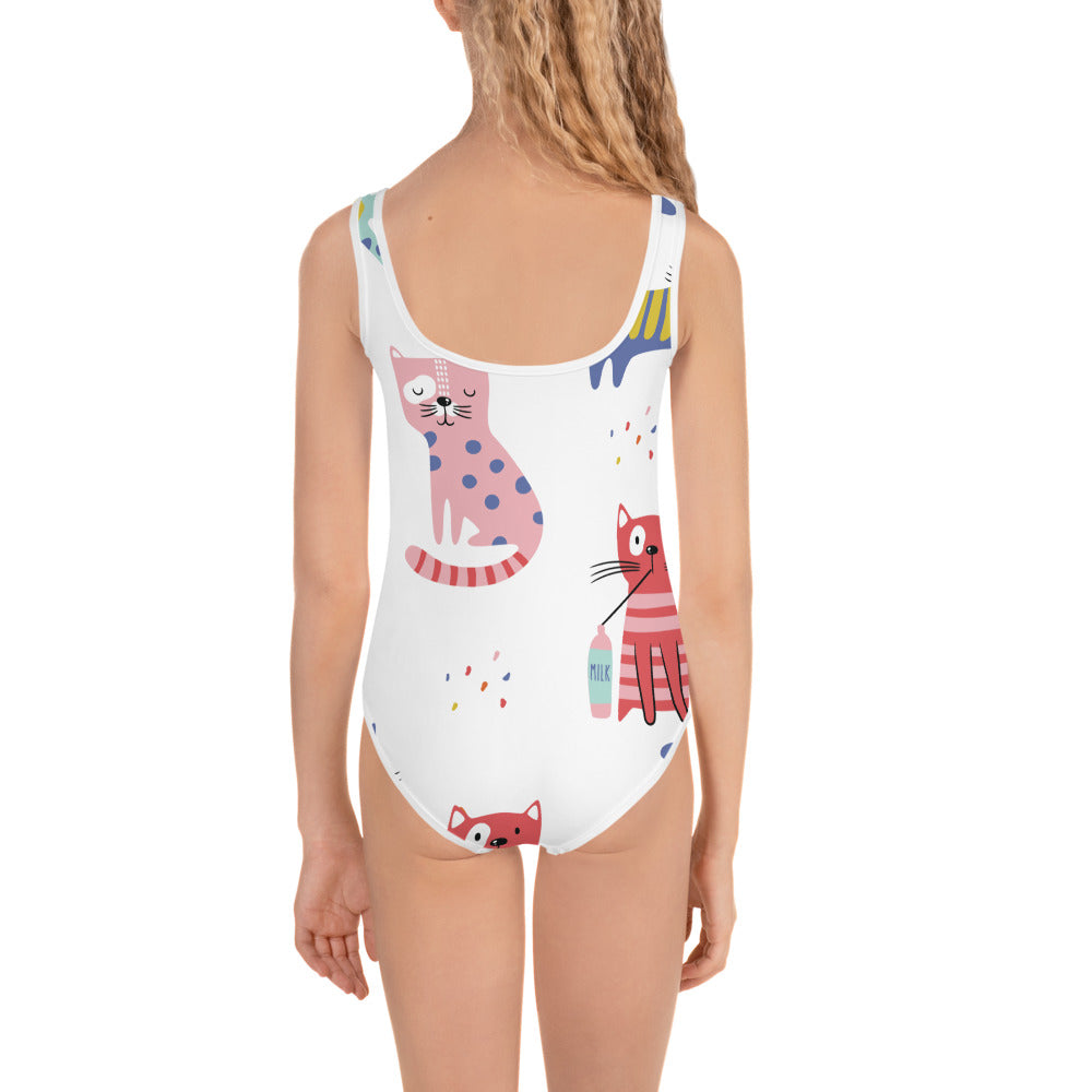 KITTY KAT All-Over Print Kids Swimsuit  Sizes 2T-7 - Premium Swimsuit from The Wishful Fish Kids - Just $28.00! Shop now at The Wishful Fish Kids